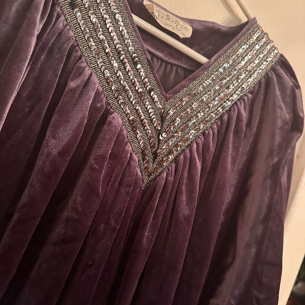 Vintage Charcoal Plum Velvet Kaftan ✨ Beaded Boho Witchy S/M - Picture 2 of 14